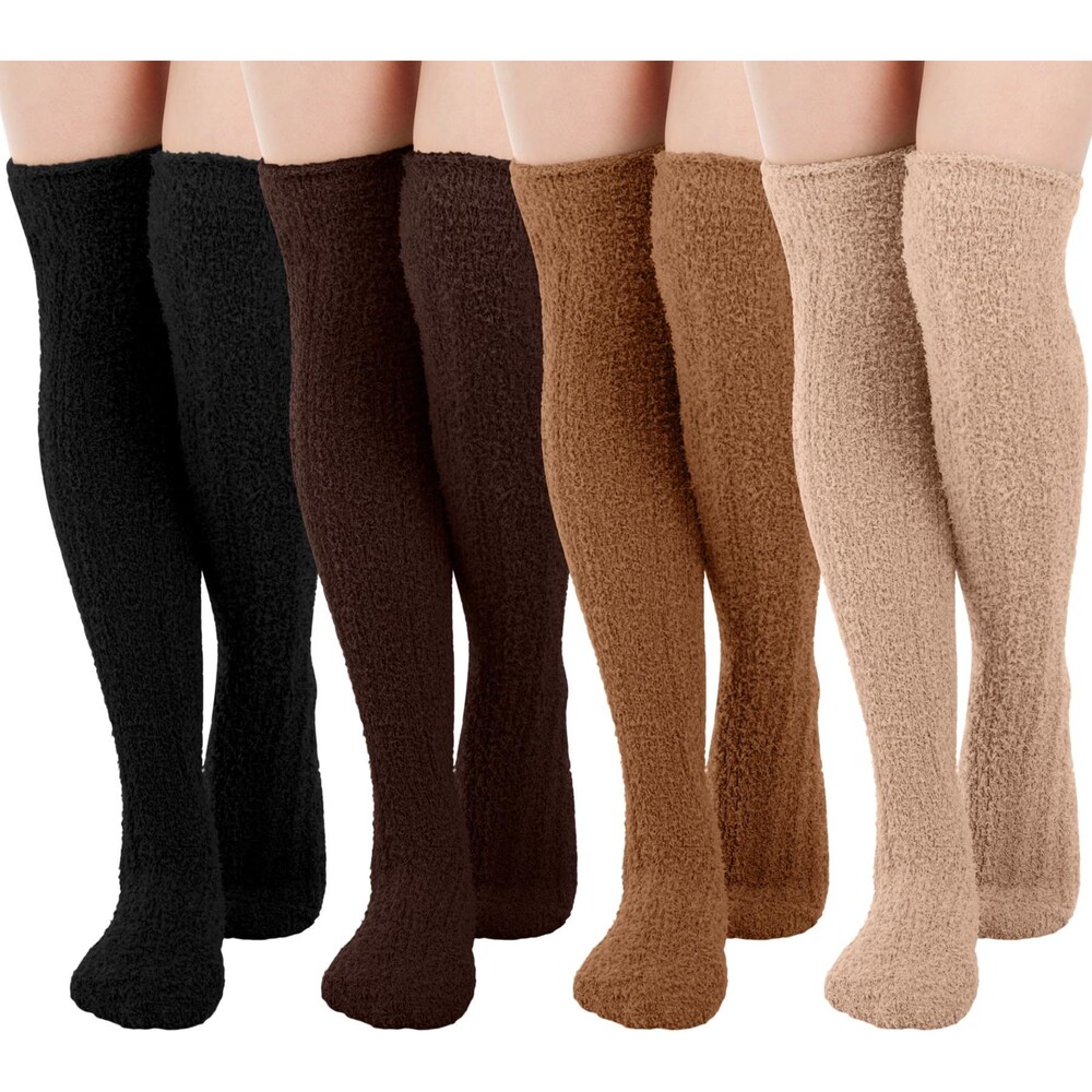 Geyoga Fuzzy Thigh High Socks 3 Pairs Cozy Soft Leg Warmers